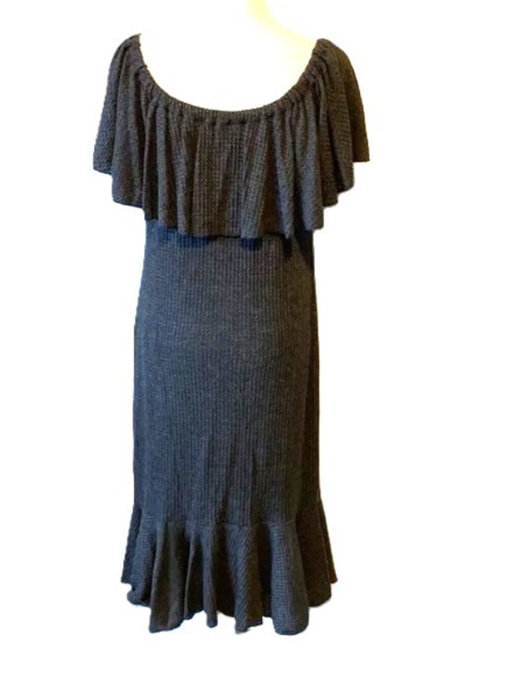 LuLaRoe Cici Dress 2XL‎ Ruffle Neck Hem Mermaid Flounce Solid Gray Waffle Fabric